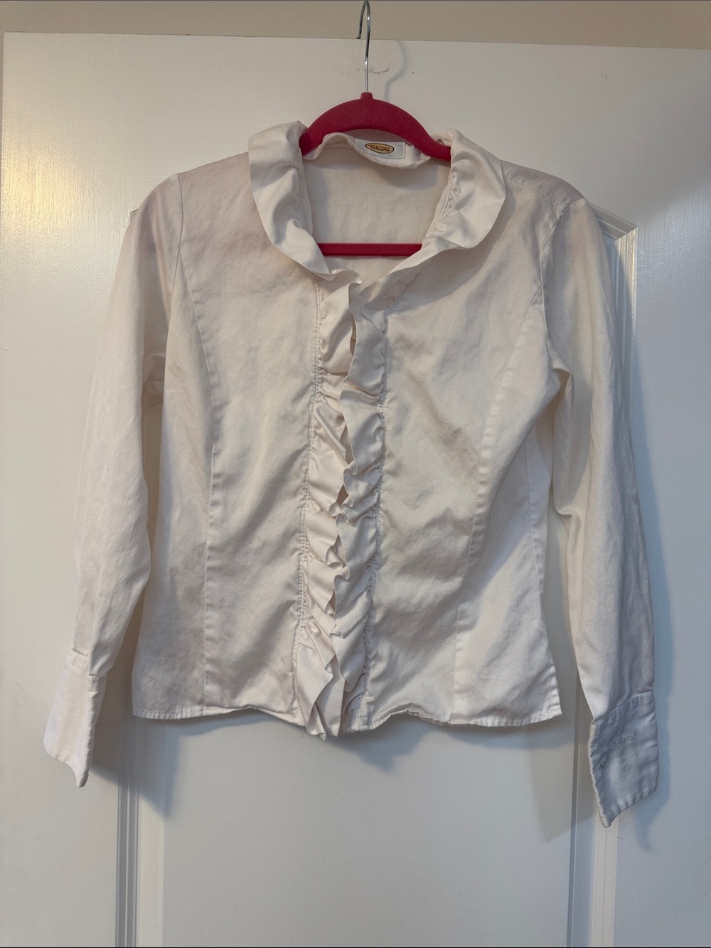 Talbots White Ruffle-Front Button Down Blouse No size tag